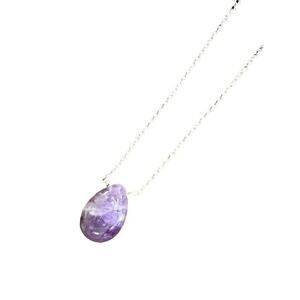 Silvertone Chain Necklace Tear Drop Purple Quartz Stone Pendant